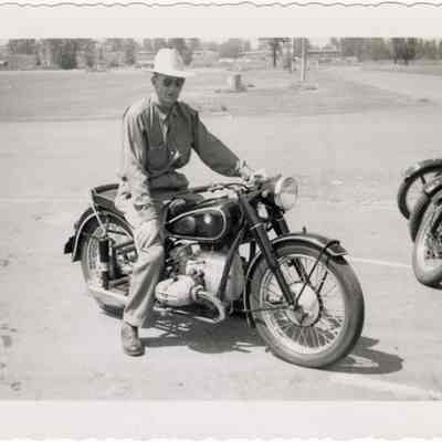 Photograph of Bill Davis and his motorcycle, undated