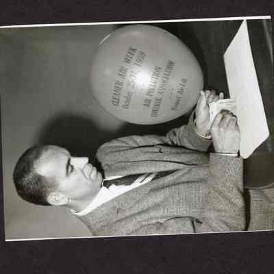 Photograph, man with balloon, "Cleaner Air Week, October 25-31, 1959, Air Pollution Control Association, Project Airlift", 1959
