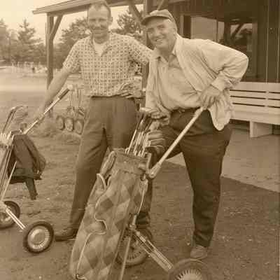 Photograph of B.J. Rogers and Bob Elliott at Moose Golf Tournament. date unknown