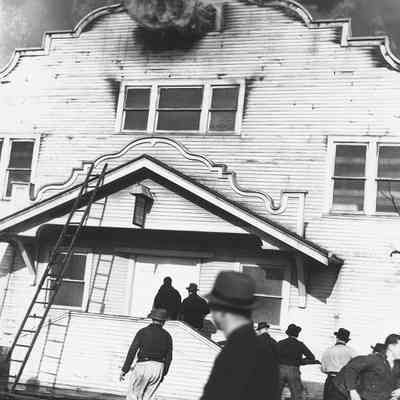 Photograph of Christian Church on fire, Springfield, Oregon, 1940