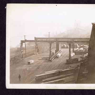 Photograph on postcard of south craneways at Jones Lumber Company, date unknown