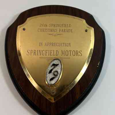Springfield Christmas Parade plaque, Springfield Motors, 1979