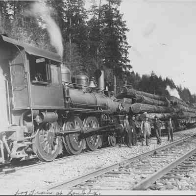 Photograph of log train at Landax, Oregon