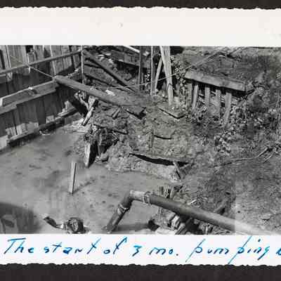 Photograph of the construction of the new dam at Booth-Kelly Lumber Mill