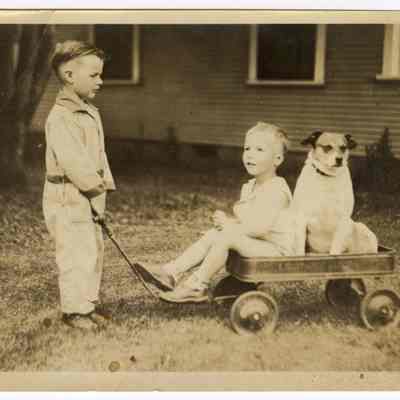 Photograph of Bill Davis Jr, Dillard Wright and dog Jyp, undated