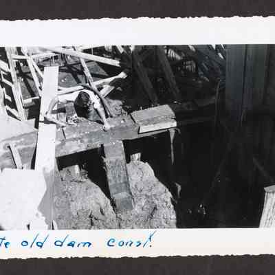 Photograph of construction of dam at Booth-Kelly Lumber Mill
