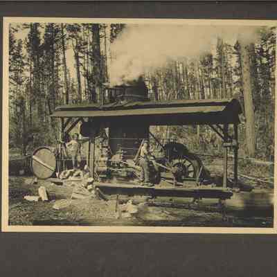 Photograph of steam donkey engine, circa 1890-1910