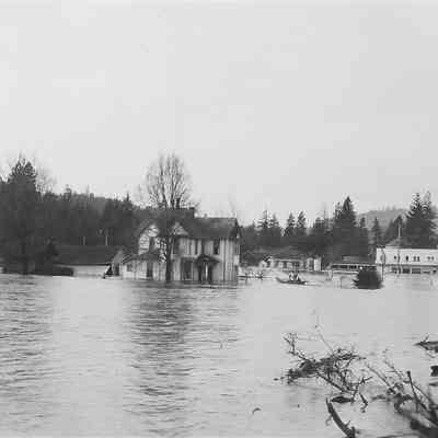 Photograph of flooded houses, 1927, Springfield, Oregon