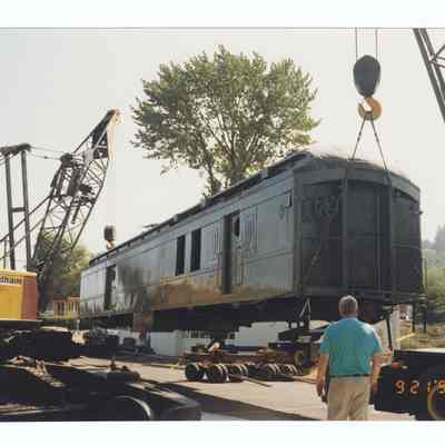 Photograph of the RPO Railcar relocation, Springfield, 1992