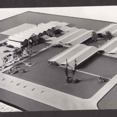 Photograph of scale model of Hamlin Middle School. Date unknown.