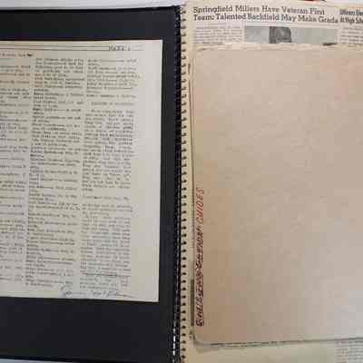 Page 1 Last page of white pamphlet and folder with a newspaper inside it