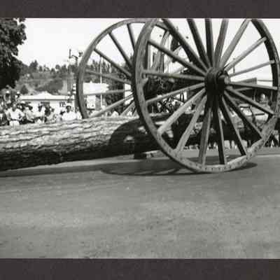 Photograph of old logging equipment in Springfield parade, Springfield, Oregon