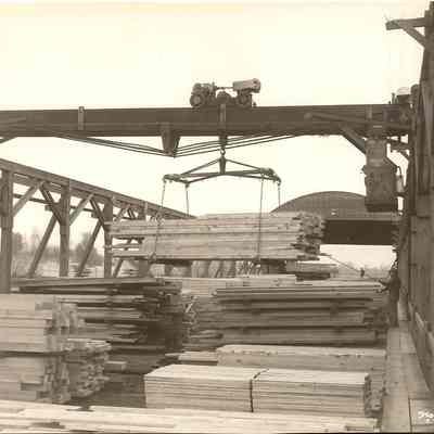 Photograph of Lumber Stacks in Lumber Yard, undated