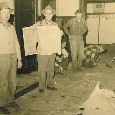 Photograph of five unknown men inside of the IOOF Building, circa 1907