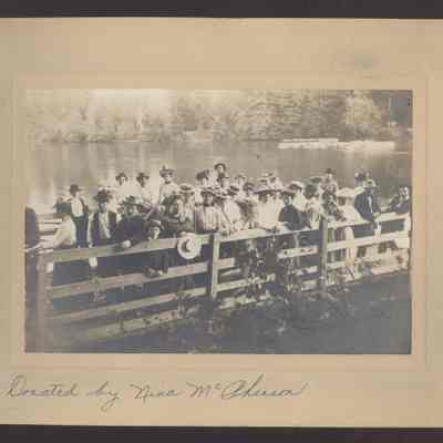 Photograph of a large group of people on a ferry. Date unknown.