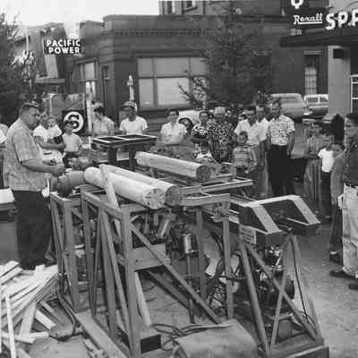 Photograph of woodworking exhibit at Shoppers Paradise, Springfield, Oregon, 1957