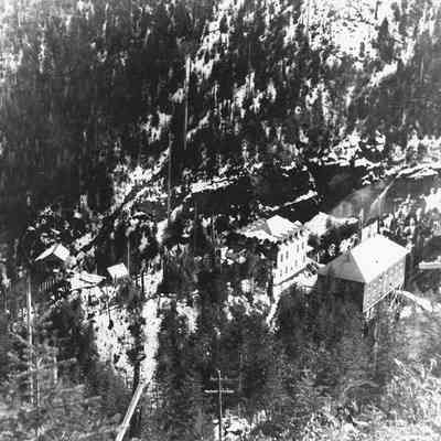 Photograph, aerial view of Lucky Boy Mine; Blue River, OR.