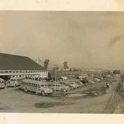 Photograph of parking lot outside Springfield High School, Springfield, Oregon, 1949-1950