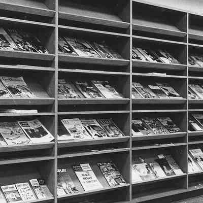 Photograph of library magazine display, Springfield, Oregon, date unknown