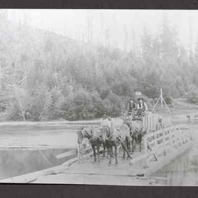 Photograph of a team of horses and wagon on a docked ferry
