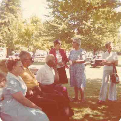 Photograph of Springfield High School Reunion for Class of 1930, Willamalane Park, Springfield, Oregon, 1970
