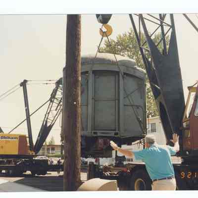 Photograph of the RPO Railcar relocation, Springfield, 1992