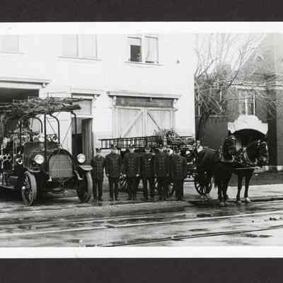Photograph of Horse Drawn Fire Wagon at Fire Station, 1913