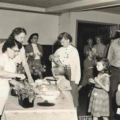 Photograph of refreshment table at Springfield Electric Appliance Show, Springfield, Oregon, 1954