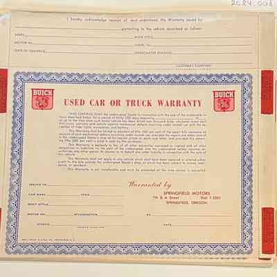 Buick Warranty Certificates, New Old Stock, Springfield Buick, circa 1950s