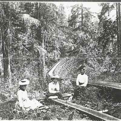 High Trestle at Saginaw, three women seated in foreground