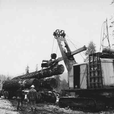 Photograph of a Crane Loading a Log Truck