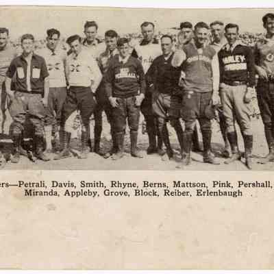 Photograph of a group of motorcyclists (Bill Davis) at an event, undated