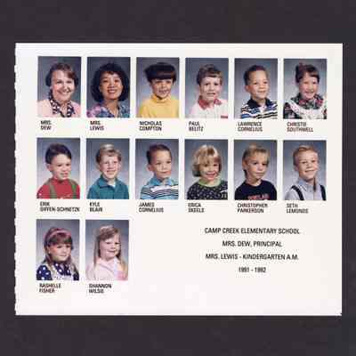 Photograph, Camp Creek Elementary, Kindergarten AM., 1991-1992.
