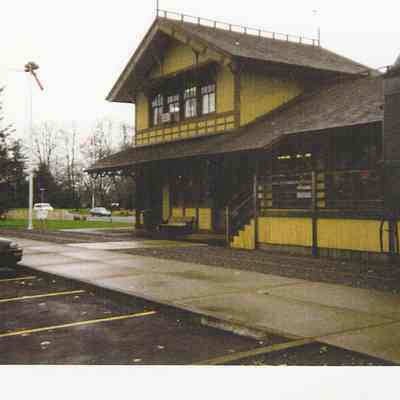 Photograph of the Springfield Depot after relocation, Springfield, Oregon