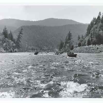 Photograph of boats in the McKenzie River White Water Parade, Oregon, circa 1969