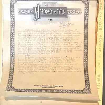 Abstract of title Nr. 17253, James M. Hendricks Donation, Lane County, Oregon, 1848-1930