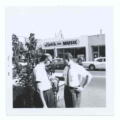 Photograph of the installation of parking meters, Main Street, Springfield, 1962