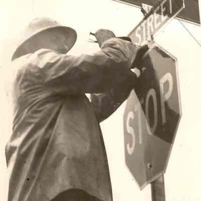 Photograph of Installation of New Street Signs, Springfield, Oregon, 1964