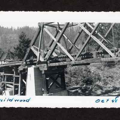 Photograph of an unknown railroad bridge called wildwood, 1948