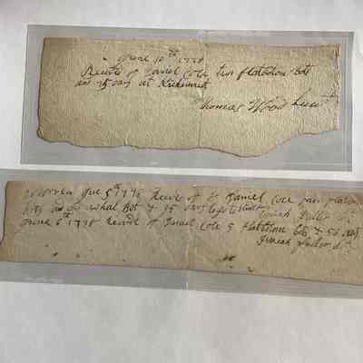 Receipts Regarding Daniel Cole (1778)