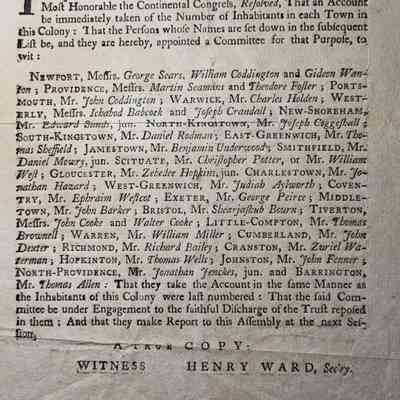 RI Act of Assembly, 1776 (Conduct Census)