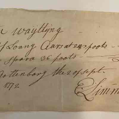 Receipt from Gothenborg Sweden September 2nd, 1772