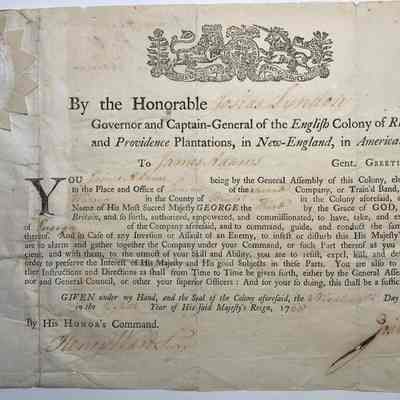 James Adams; Ensign of the Second Company Warrant 1768