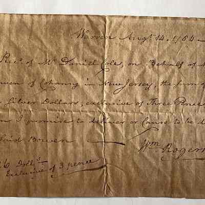Receipt from William Rogers Regarding Daniel Cole (1784)