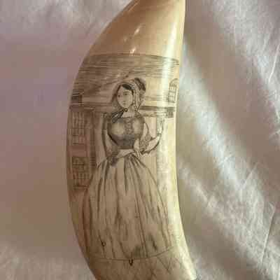Scrimshaw: Woman in Bonnet and Woman Playing Harp