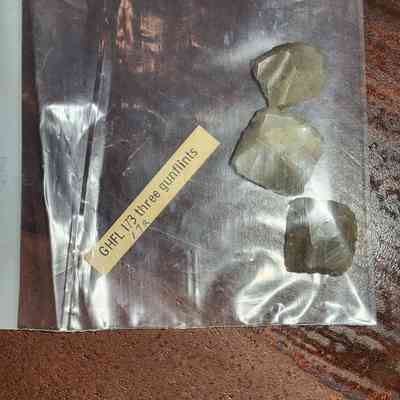 Flints with label card and ziplock bag they had been stored in.