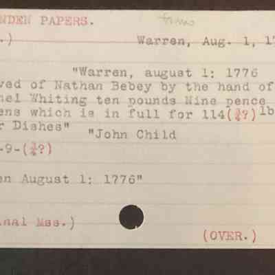 Front of catalog card from historical card catalog