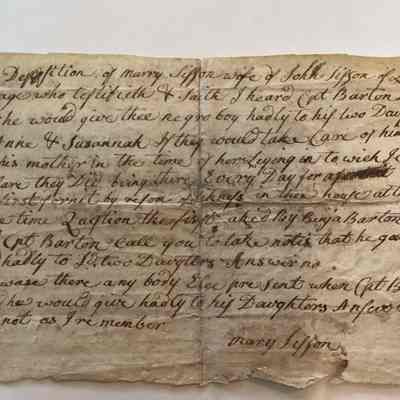 Deposition about Enslaved Person Hadly by Mary Sisson (ca1777)
