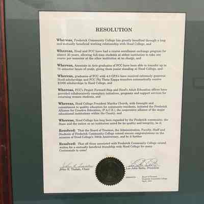 Framed Agreement, Hood and Frederick Community College