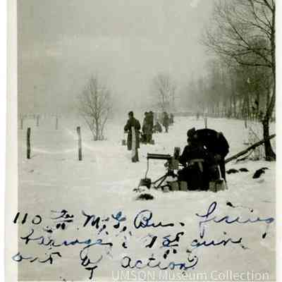 110th Machine Gun Battalion firing 24-gun barrage, 1st gun out of action